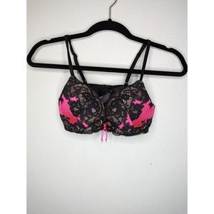 Victoria's Secret Black and Pink Lace Push Up Bra 34B